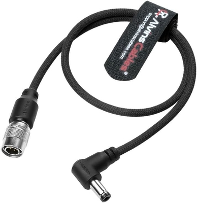 Alvin's Cables Ultra Flexible Hirose 4 Pin Male to DC Right Angle Braided Power Cable for Blackmagic's Cinema Camera 4k, for Sound Devices 633|644|688, Zoom F8 Recorder, 45cm|17.7in, Black