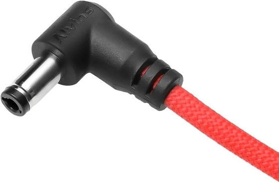 Alvin's Cables Ultra Flexible Hirose 4 Pin Male to DC Right Angle 5.5MM x 2.5MM Braided Power Cable for Blackmagic's cinema camera 4k, for Sound Devices 633|644|688, ZOOM F8 Recorder, 45cm|17.7in, Red