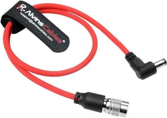 Alvin's Cables Ultra Flexible Hirose 4 Pin Male to DC Right Angle 5.5MM x 2.5MM Braided Power Cable for Blackmagic's cinema camera 4k, for Sound Devices 633|644|688, ZOOM F8 Recorder, 45cm|17.7in, Red