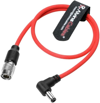 Alvin's Cables Ultra Flexible Hirose 4 Pin Male to DC Right Angle 5.5MM x 2.5MM Braided Power Cable for Blackmagic's cinema camera 4k, for Sound Devices 633|644|688, ZOOM F8 Recorder, 45cm|17.7in, Red