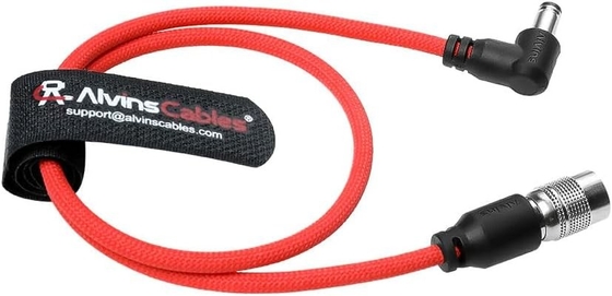 Alvin's Cables Ultra Flexible Hirose 4 Pin Male to DC Right Angle 5.5MM x 2.5MM Braided Power Cable for Blackmagic's cinema camera 4k, for Sound Devices 633|644|688, ZOOM F8 Recorder, 45cm|17.7in, Red