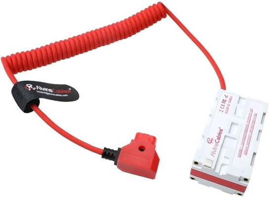 Alvin's Cables Dual-Sided NP-F Dummy Battery to Red Dtap Ultra Soft Coiled Power Cable for Atomos Ninja V|Atomos Shogun|SmallHD 702, for Sony NP-F550|F570|F770|F970, Red