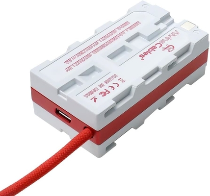 Alvin's Cables Dual-Sided NP-F Dummy Battery to Red Dtap Ultra Soft Coiled Power Cable for Atomos Ninja V|Atomos Shogun|SmallHD 702, for Sony NP-F550|F570|F770|F970, Red