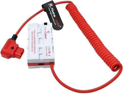 Alvin's Cables Dual-Sided NP-F Dummy Battery to Red Dtap Ultra Soft Coiled Power Cable for Atomos Ninja V|Atomos Shogun|SmallHD 702, for Sony NP-F550|F570|F770|F970, Red