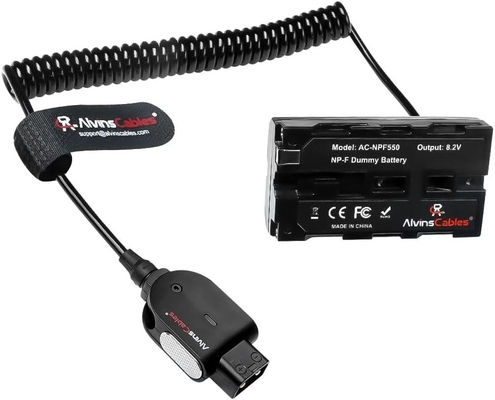 Alvin's Cables NP F550 Dummy Battery to Alvins Smart D-tap Coiled Power Cable for Sony NP-F550, NP-F570, NP-F970, SmallHD 702, Atomos Ninja Shinobi Camera Monitors