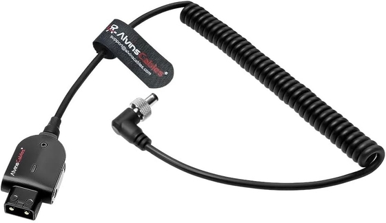 Alvin's Cables Atomos Ninja V D-tap Power Cable, 1.6-4ft Smart Dtap to Locking DC 2.1 Right Angle Coiled Cable for Blackmagic Video Assist, for Hollyland Mars 400S, Ultra Soft