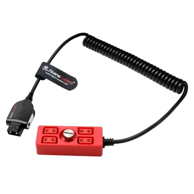 Alvin's Cables Smart D-tap Power Splitter Cable, Dtap Male to 4 Port DTap Female Splitter Hub Coiled Power Cable for ARRI RED Teradek SmallHD SmallRig V-Mount|Gold-Mount Battery 40cm/15.7in Red