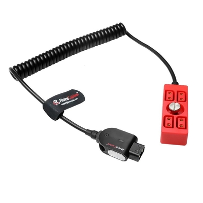 Alvin's Cables Smart D-tap Power Splitter Cable, Dtap Male to 4 Port DTap Female Splitter Hub Coiled Power Cable for ARRI RED Teradek SmallHD SmallRig V-Mount|Gold-Mount Battery 40cm/15.7in Red