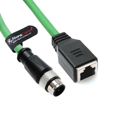 Alvin's Cables M12 D-Code 4 Pin Male to RJ45 Female Ethernet Cable for Industrial Camera Sensor, RJ45 Female Socket High-Flex Cat6a Cable for Automation Application 3.3ft/1m Green