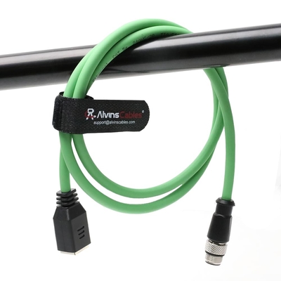 Alvin's Cables M12 D-Code 4 Pin Male to RJ45 Female Ethernet Cable for Industrial Camera Sensor, RJ45 Female Socket High-Flex Cat6a Cable for Automation Application 3.3ft/1m Green
