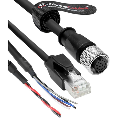 Alvin's Cables M12 12 Pin Power Functional Ethernet Cable for DJI Livox HAP(TX) Mid-70 Mid-360 LiDAR Sensor, M12 Aviation 12 Pin Female to RJ45 1 to 3 Breakout Cable 65.6ft/20m