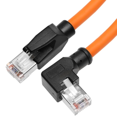 Alvin's Cable Profinet Cat6 Shielded Ethernet Cable Left Angle High Flex Gold Plated 1m Orange for PLC Robotics