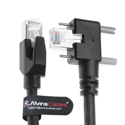 Alvin's GigE Vision Cable CAT6a Shielded 3.3ft Left Angle Vertical RJ45 Screw Lock