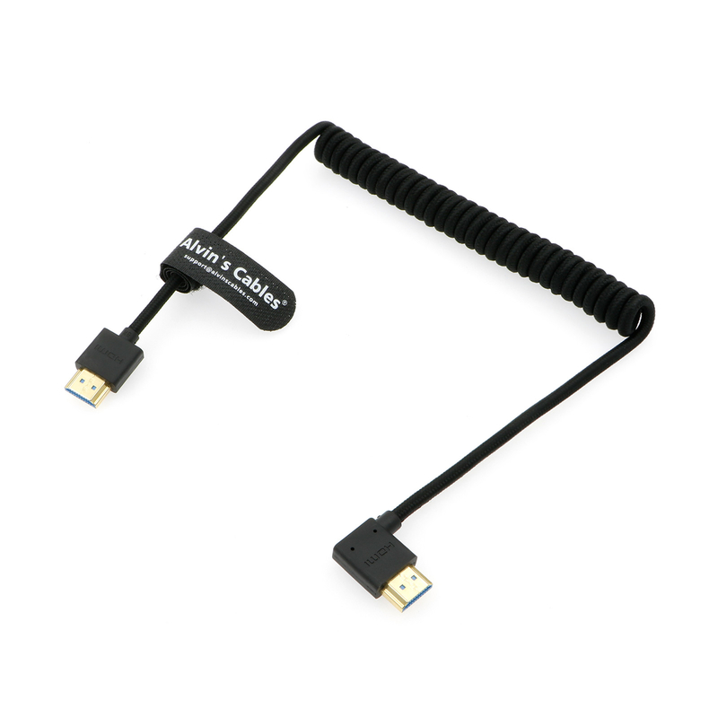 8K 2.1 HDMI High Speed Straight To Left Angle Braided Coiled Cable For Atomos Ninja V Portkeys BM5 Monitor