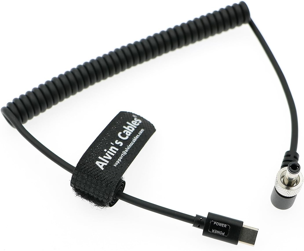 PD USB-C Type-C to Lock DC 12V Coiled Power Cable for Blackmagic Video Assist| Atomos Shogun| SmallHD| Feelworld Monitor