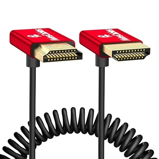 Alvin's Cables 8K HDMI Cable 2.1 48Gbps High Speed Φ2.4mm Ultra-Thin HDMI 8K@60Hz 4K@120Hz for Sony A7 A9, BMPCC, for Canon C70, for Atomos Ninja, for SmallHD, Up to Down Angle Coiled Cable