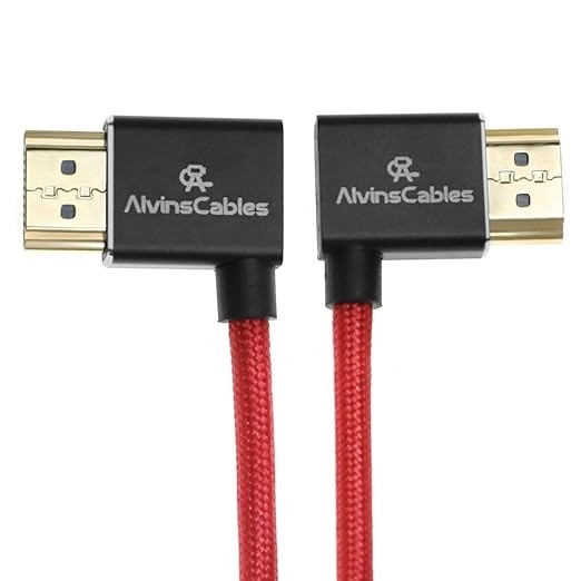Alvin's Cables 8K HDMI 2.1 Cable 8K 60Hz 4K 120Hz High-Speed for Atomos Ninja Monitor,Left to Right Angle Braided Coiled Cable for Sony FS5 FS7 FX9,for Canon C300 C500,for Nikon Z9 Camera,Red