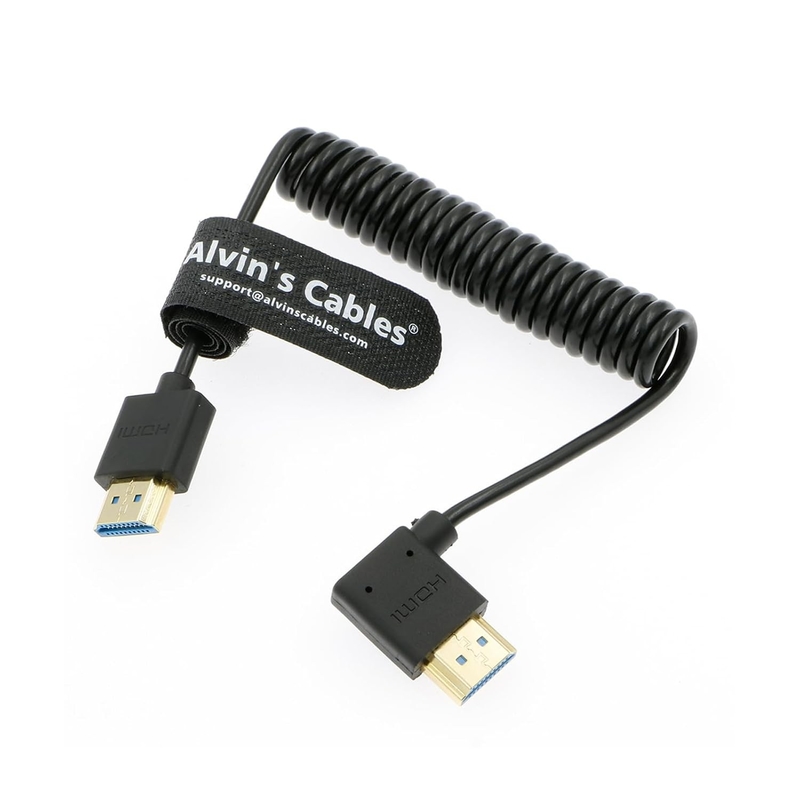 Alvin's Cables 8K 2.1 HDMI High Speed Soft Coiled Cable Straight to Left Angle for Atomos Ninja V, Portkeys BM5, for Feelworld Monitor, for Canon C300, Z CAM E2, for Sony FS5| FS7| A7S3 Cameras