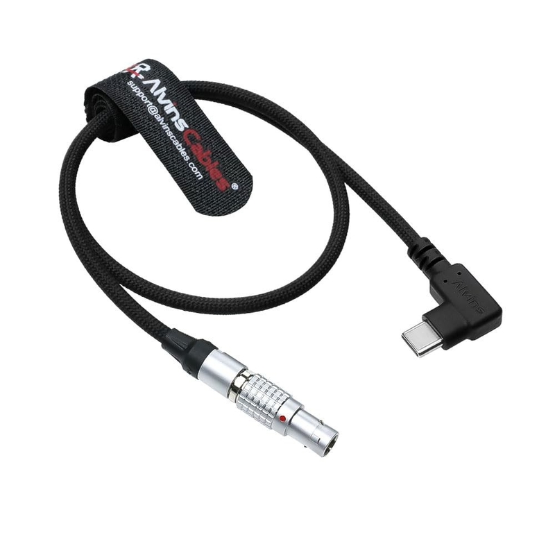 Alvin's Cables Braided Cable Right Angle USB-C Type-C to 0B 2 Pin Male Black-Plated 12V Fast Charging Power Cable for Tilta|Z-CAM|Teradek|SmallHD|Blackmagic Pyxis, 45cm|17.7inches, Black