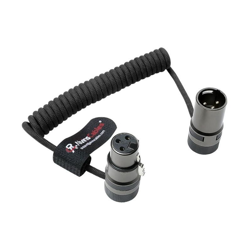 Alvin's Cables Rotatable Low-Profile XLR 3 Pin Male to Female Ultra-Flexible Coiled Cable, Aramid-Reinforced for Sony|Canon|Blackmagic Pro Cameras & Studio Audio(Black)