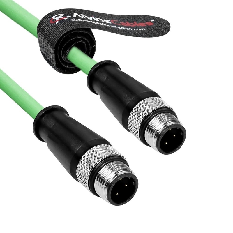 Alvin's Cables M12 D-Code 4 Pin Male to M12 D-Code 4 Pin Male Ethernet Cable for Keyence Baumer Sick Camera, High-Flex Cat6a Cable for Industrial Automation, EtherCAT/PROFINET 6.6ft/2m Green