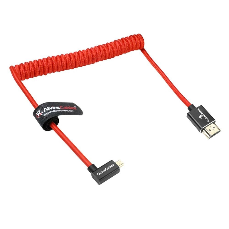 Alvin's 8K Left Angle Micro HDMI Cable Coiled  48Gbps