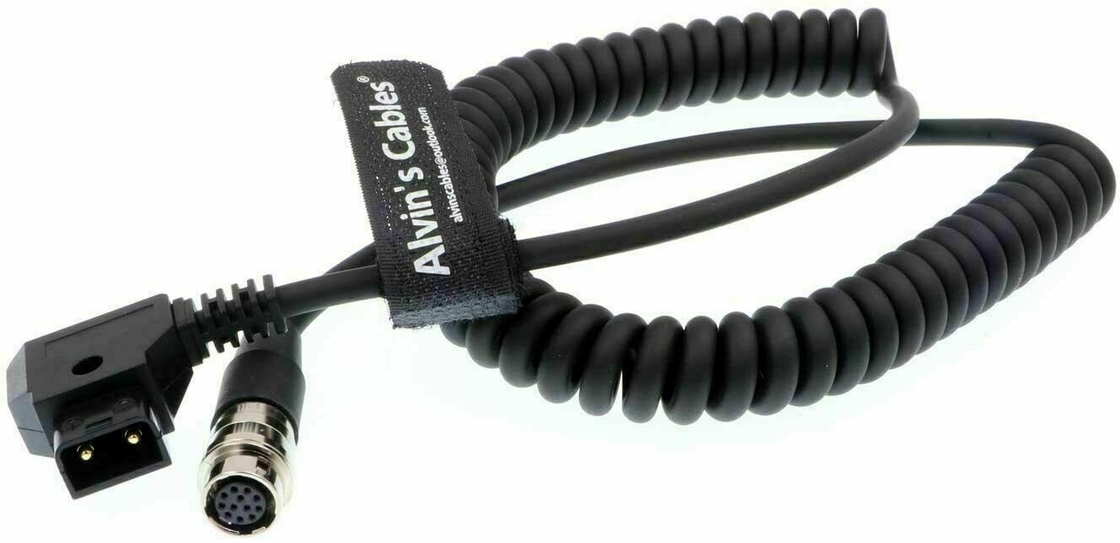 12 Pin Hirose To D-Tap Coiled Power Cable For B4 2 / 3" Fujinon Canon Lens