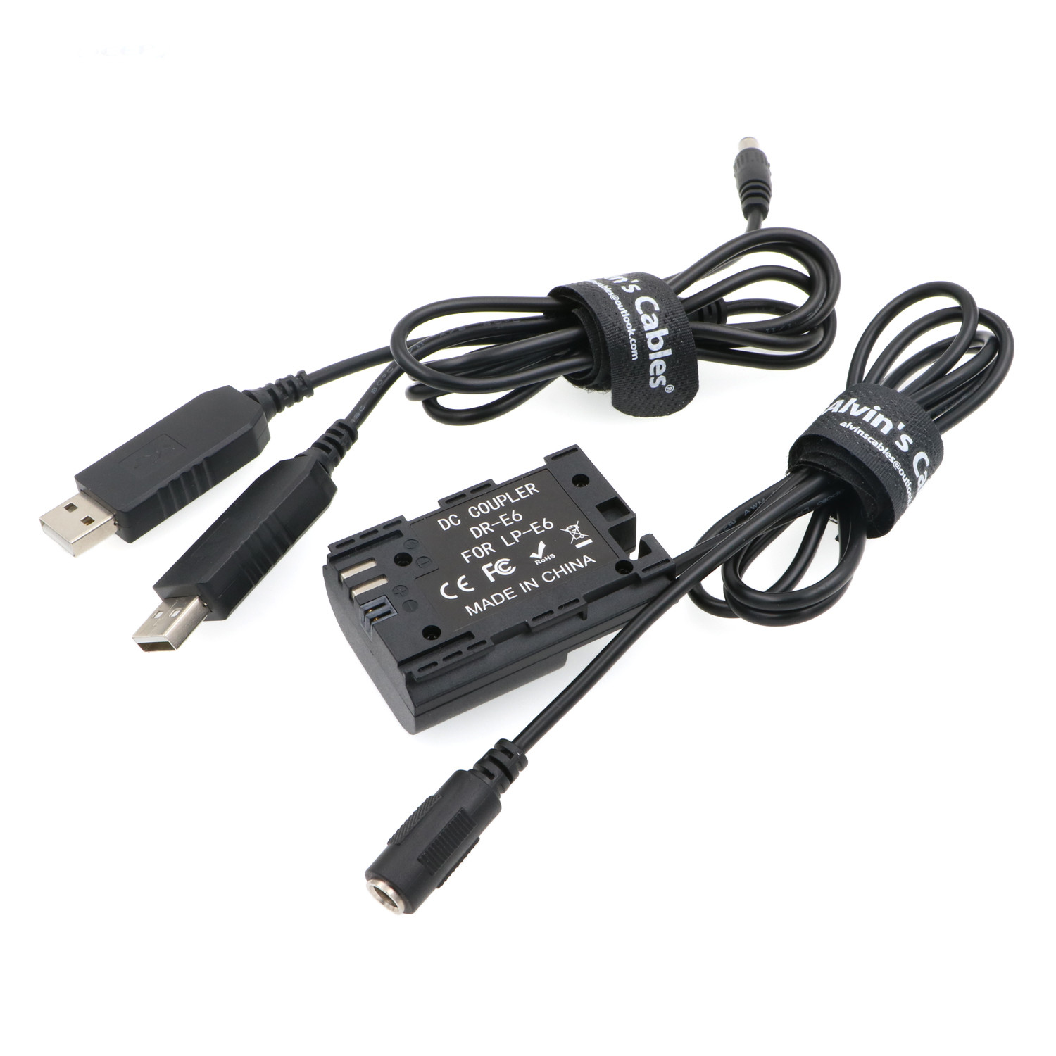 DR E6 DC Coupler Dummy Battery to Dual USB Power Adapter Cable LP E6